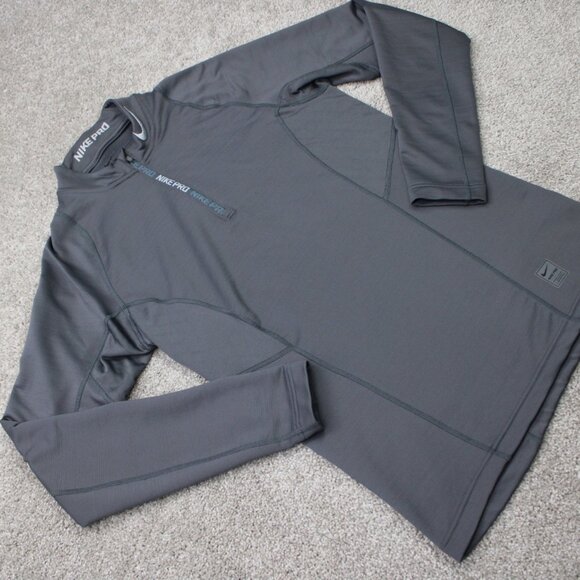 Nike Pro Sweatshirt Mens Small Gray Hyperwarm 1/4 Zip Mock Neck L/S Pullover - Picture 6 of 16